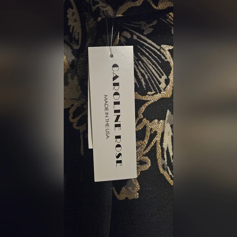 NWT Caroline Rose Showstopper‎ Jacquard Party Open Front Jacket: Champagne/Black